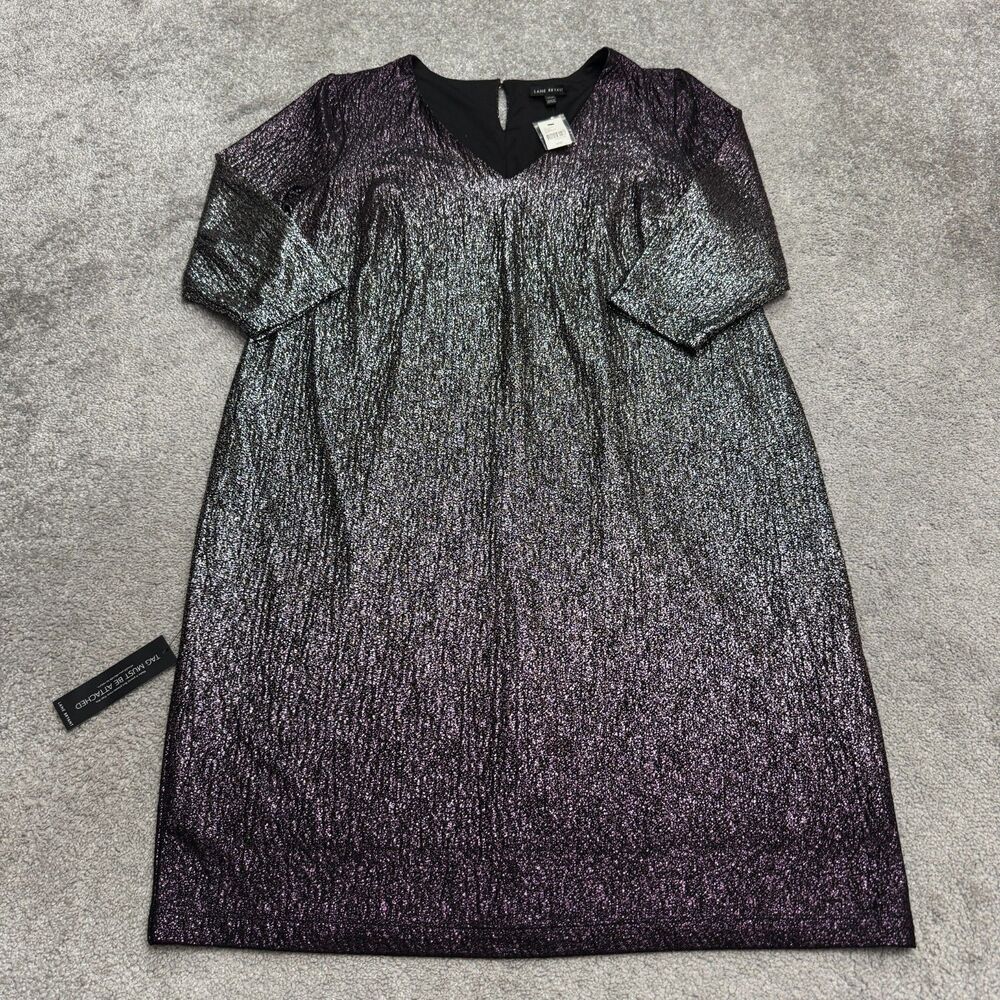 Lane Bryant Metallic Foil Ombre Shift Dress Women 18/20 Purple Silver Party NWT